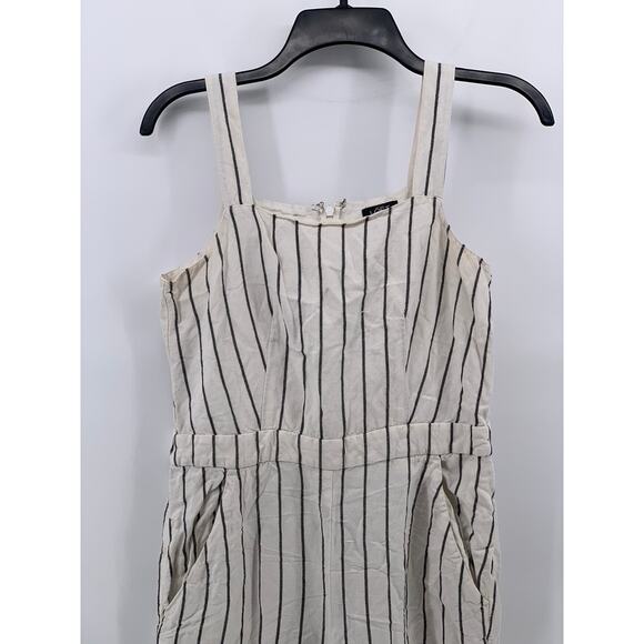 ANN TAYLOR LOFT Women's Petite Black-Cream Striped Linen-Blend Jumpsuit SZ XSP - Picture 3 of 11